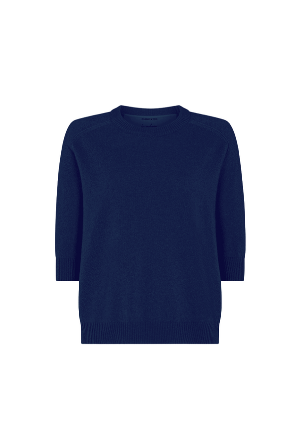 Navy Cashmere Half Sleeve Sweater