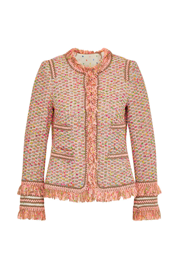 Coral Tweed Fringed Jacket