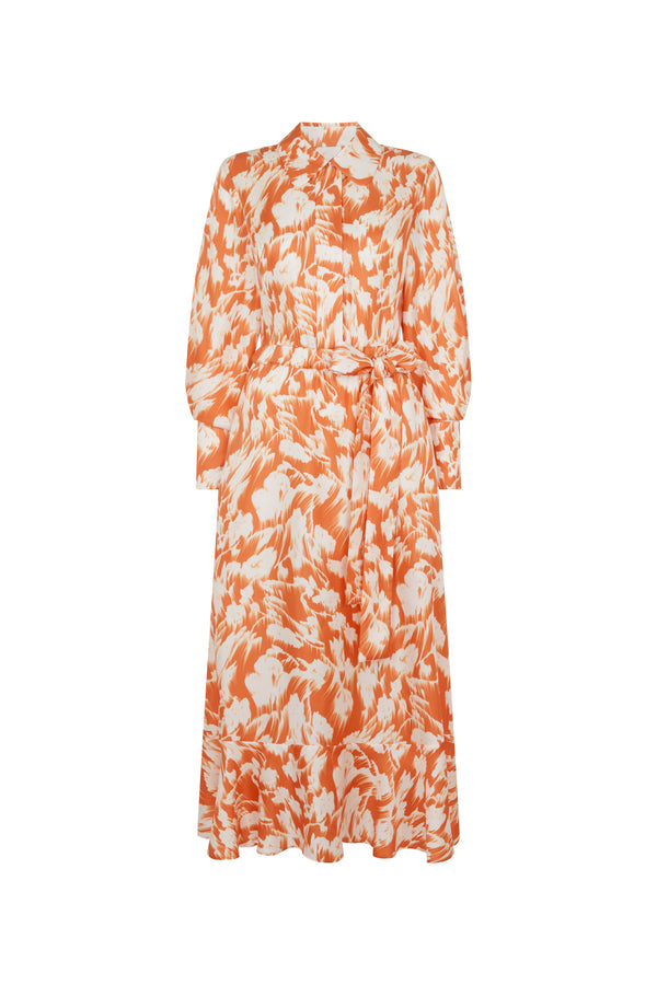Orange Printed Silk Twill Dress