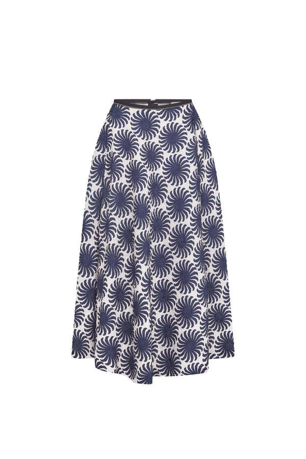 Ink Aster Print Quilted Midi Skirt