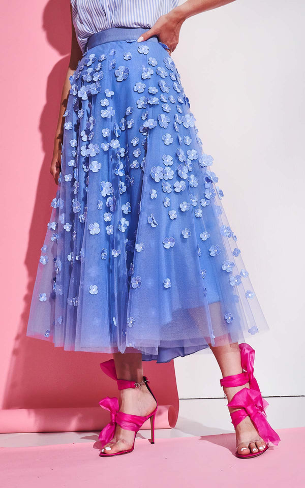 Blue Appliqué Lace Skirt