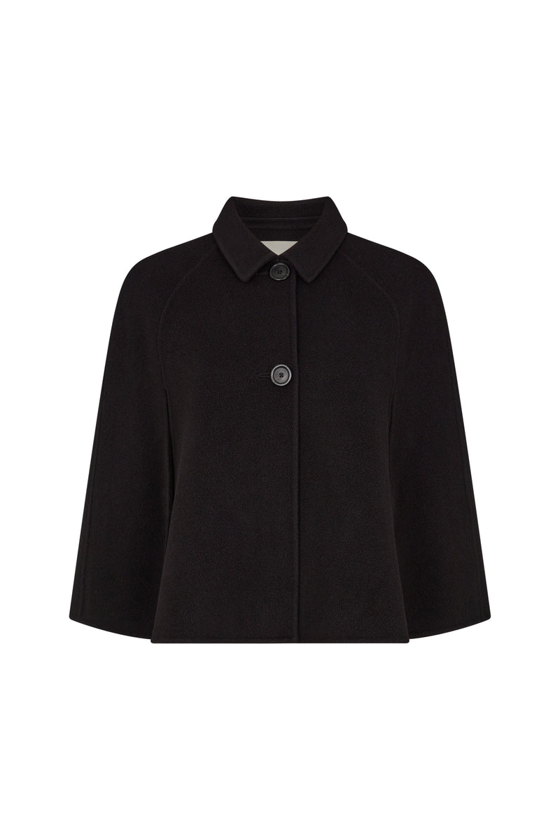 Black Doubleface Wool Cape Jacket