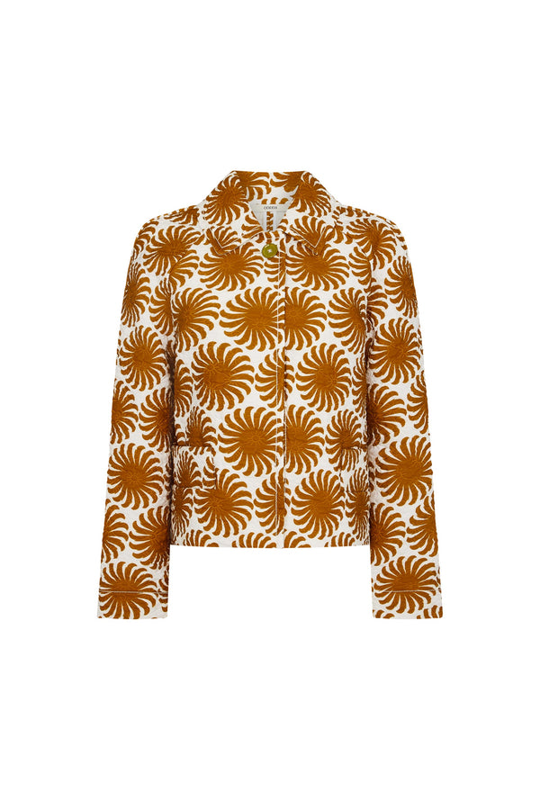 Gold Aster Print Quilted Jacket
