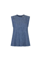 Chambray Pleated Sleeveless Top
