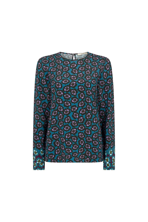 Teal Floral Print Blouse
