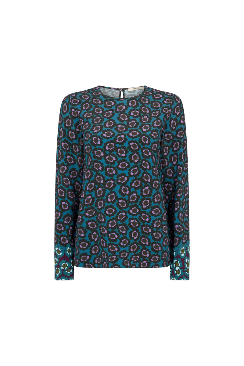 Teal Floral Print Blouse