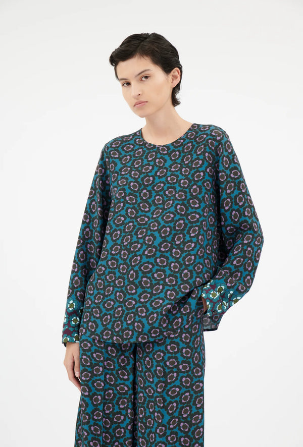 Teal Floral Print Blouse