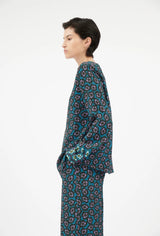 Teal Floral Print Blouse
