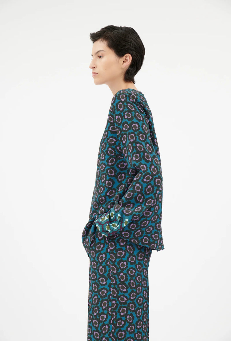 Teal Floral Print Blouse
