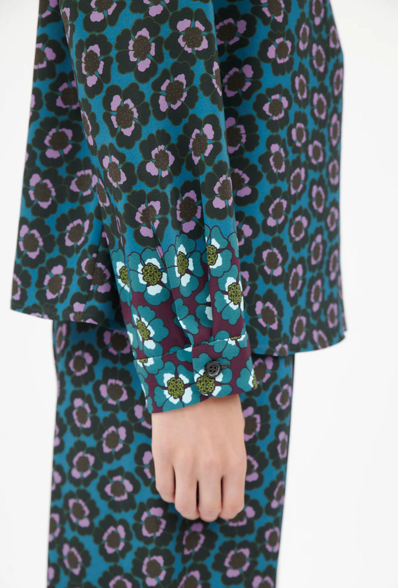 Teal Floral Print Blouse