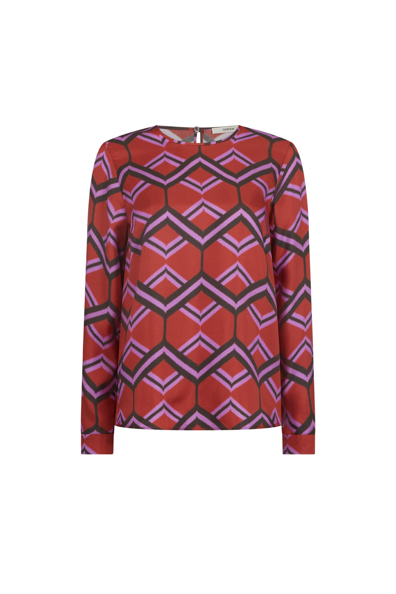 Chevron Print Silk Blouse