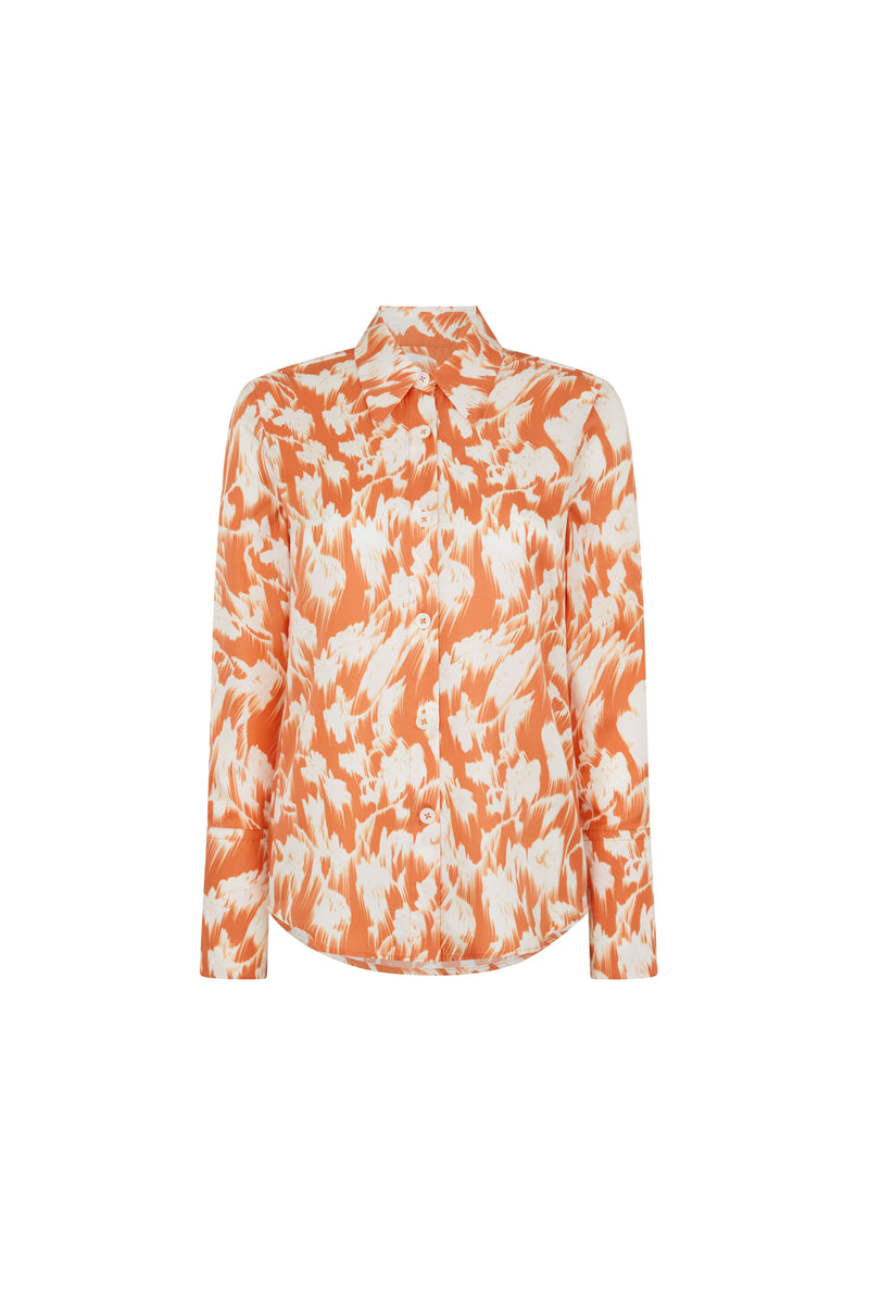 Orange Printed Silk Twill Blouse