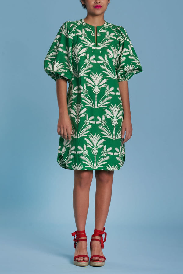 Palm Print Cotton Dress