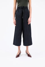 Midnight Taffeta Cropped Wide Leg Trousers