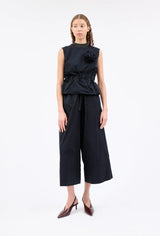 Midnight Taffeta Cropped Wide Leg Trousers