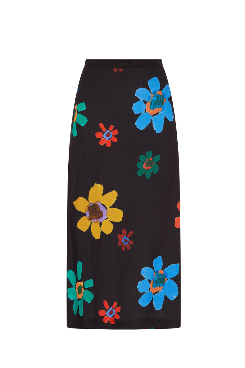 Graphic Flowers Midi Skirt
