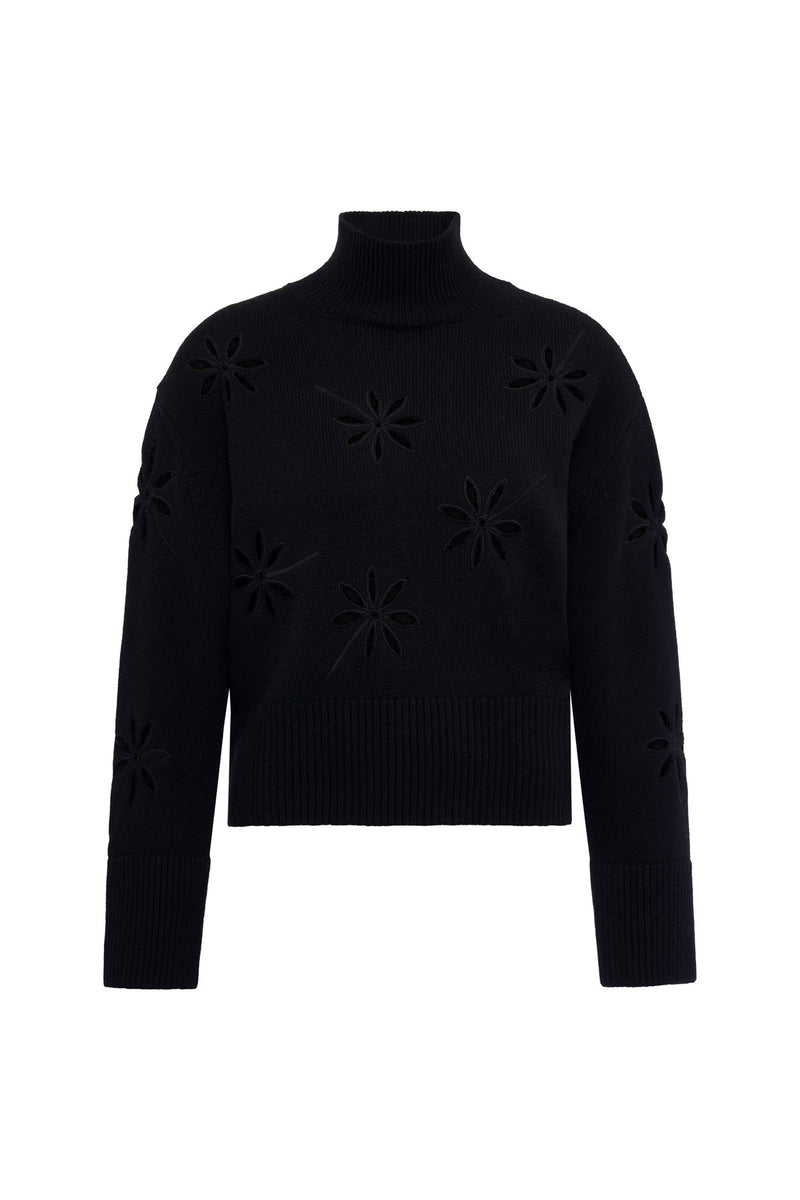 Black Floral Cut Out Sweater