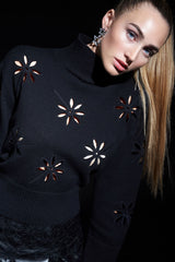 Black Floral Cut Out Sweater
