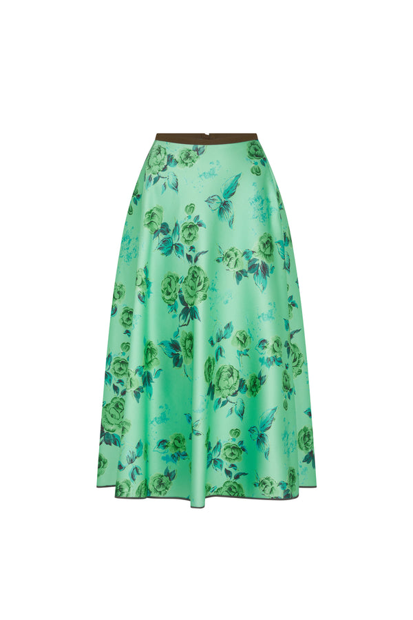 Opal Green Floral Print Full Skirt
