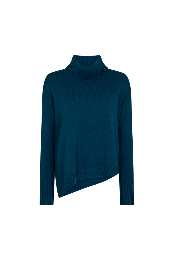 Petrol Asymmetric Roll Neck Sweater