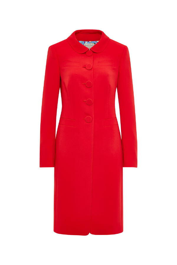 Red Crepe Dress Coat Suit