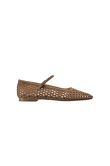 Taupe Mesh Mary Jane Flat Shoes