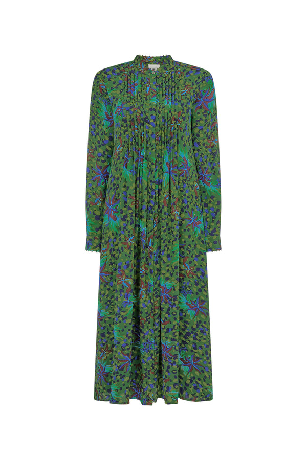 Green Silk Pleated Dress