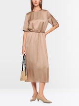 Caramel Satin Midi Dress
