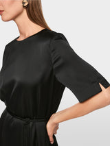 Black Satin Midi Dress