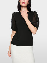 Black Puff Sleeve Knitted Top
