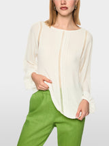 Cream Lace Pintuck Blouse