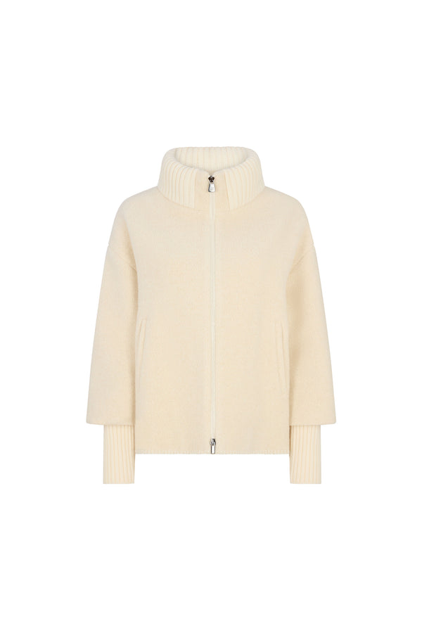 Cream Boucle Knit Short Coat