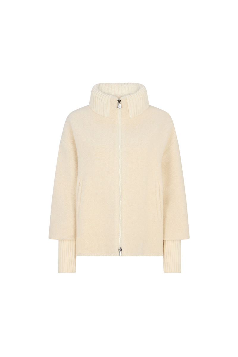 Cream Boucle Knit Short Coat
