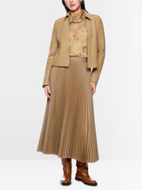 Camel Boiled Wool Pleated Skirt