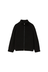 Black Cashmere Ribbed Zip Cardigan