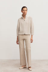 Alabaster Cashmere Ribbed Zip Cardigan