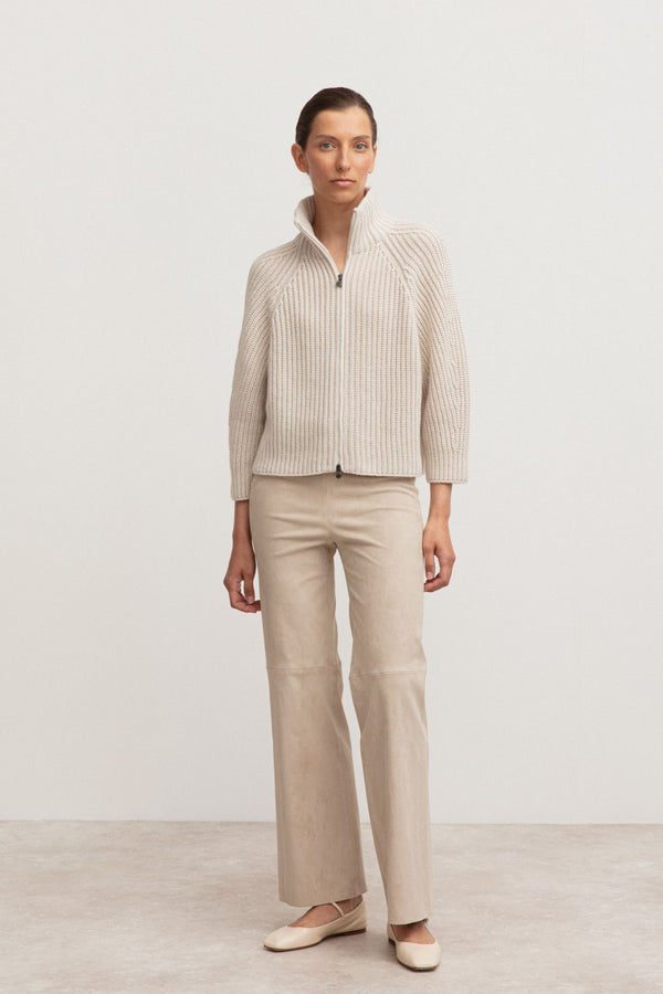 Alabaster Cashmere Ribbed Zip Cardigan