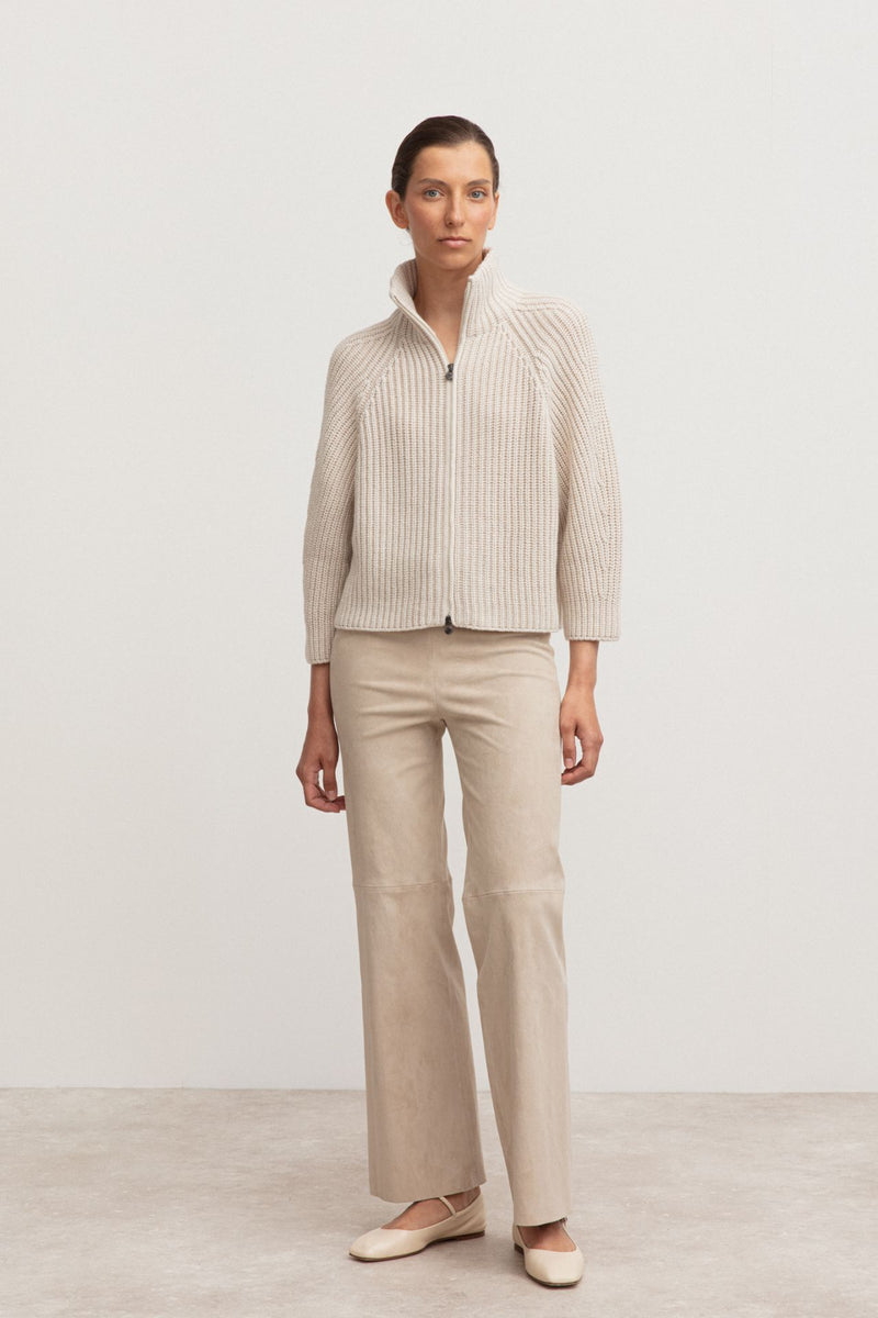 Alabaster Cashmere Ribbed Zip Cardigan