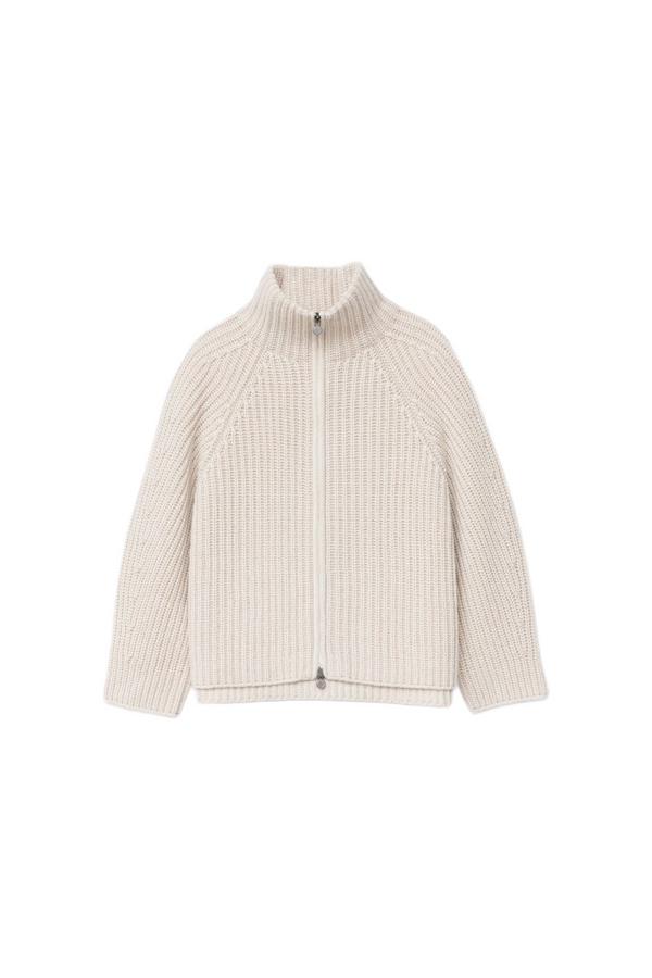 Alabaster Cashmere Ribbed Zip Cardigan