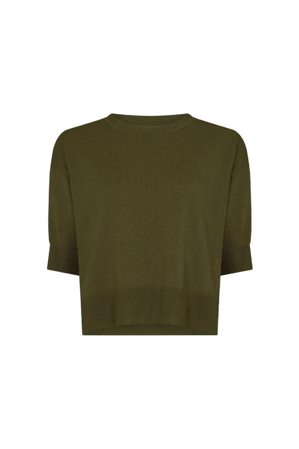 Olive Cashmere Half Sleeve Sweater