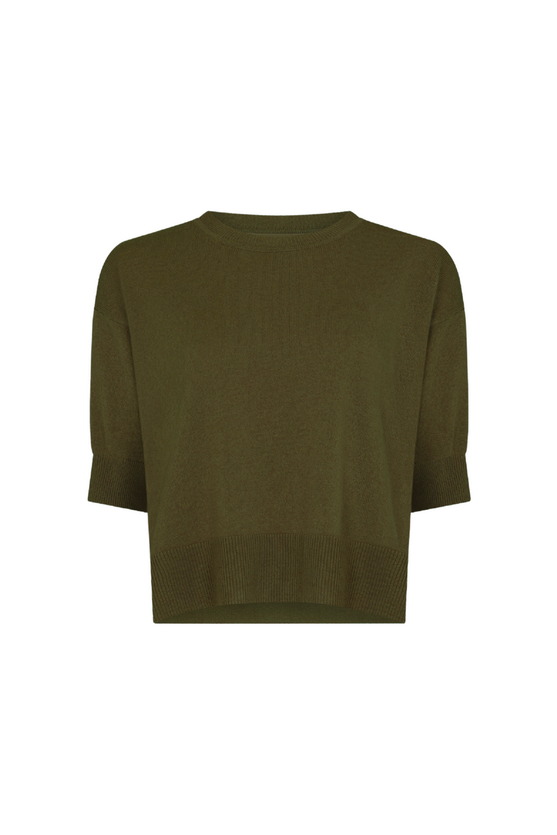 Olive Cashmere Half Sleeve Sweater