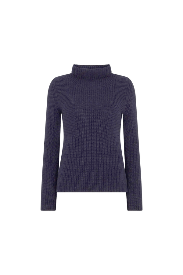 Navy Ribbed Funnel Neck Sweater