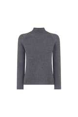 Grey Ribbed High Neck Sweater