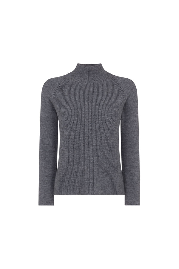 Grey Ribbed High Neck Sweater