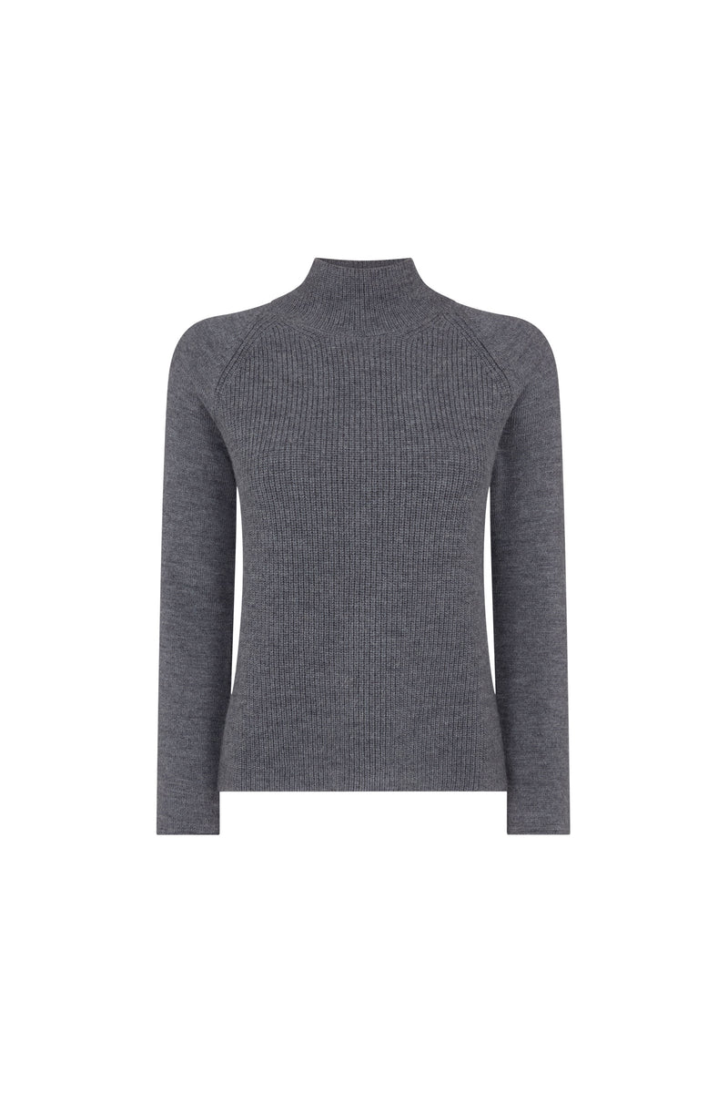Grey Ribbed High Neck Sweater