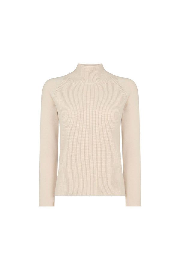 Chalk Ribbed High Neck Sweater