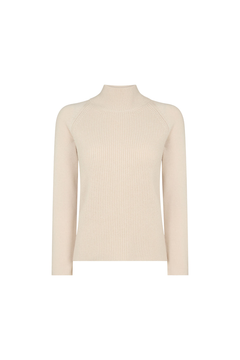 Chalk Ribbed High Neck Sweater