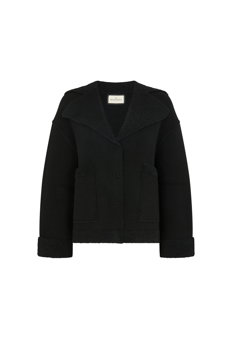 Black Knitted Bomber Jacket