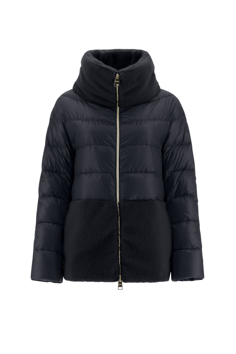 Black Ultralight Eco Fur Trim Jacket