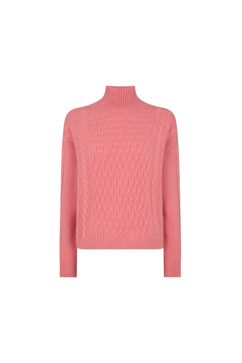 Rose Cashmere Cable Rollneck Sweater